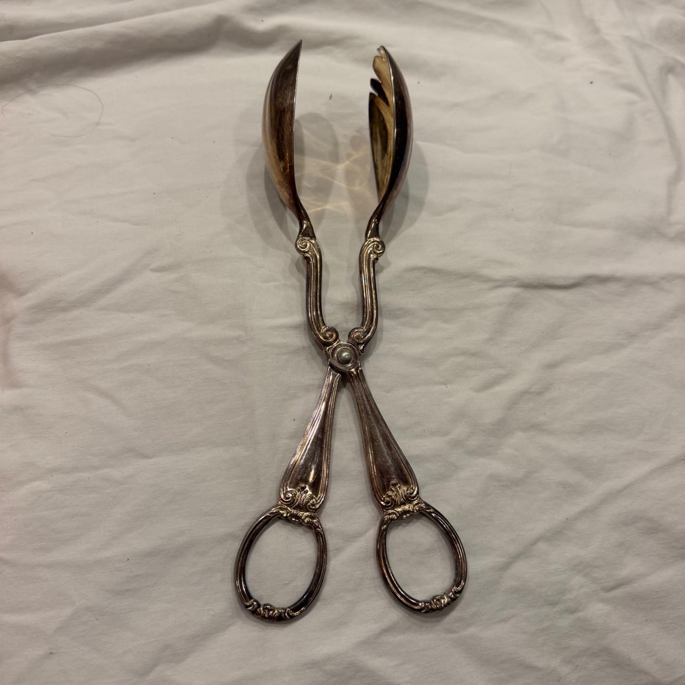 Gorham Heritage Silverplate Salad Serving Tongs Scissor Style Ornate 10.5 Inch